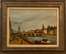 Travelers and Merchants at European Canal oil on canvas painting. "Promotional Image"
