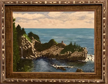 George A. Roug oil on Canvas Rocky Coastal Scene oil on canvas painting.