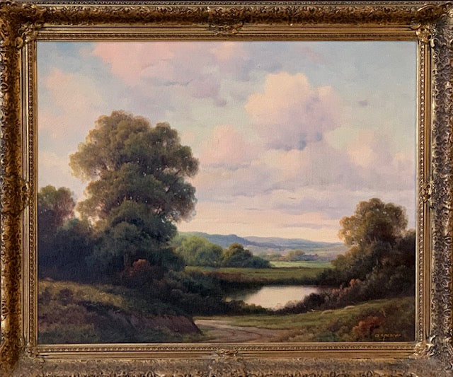 Classic European Landscape Scene oil on canvas painting by A. Spencer.