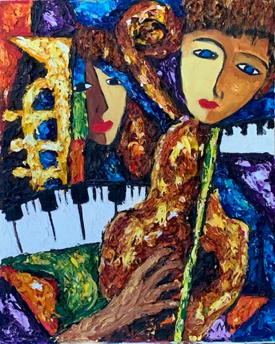 Abstract “Musical Faces “ oil on canvas painting by Mar artist.