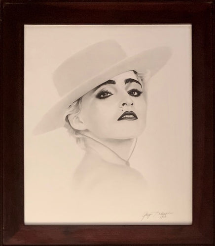 Rare Charcoal Drawing Print/Lithograph of Famous Pop Star Singer Modonna by Gary Sanderup.